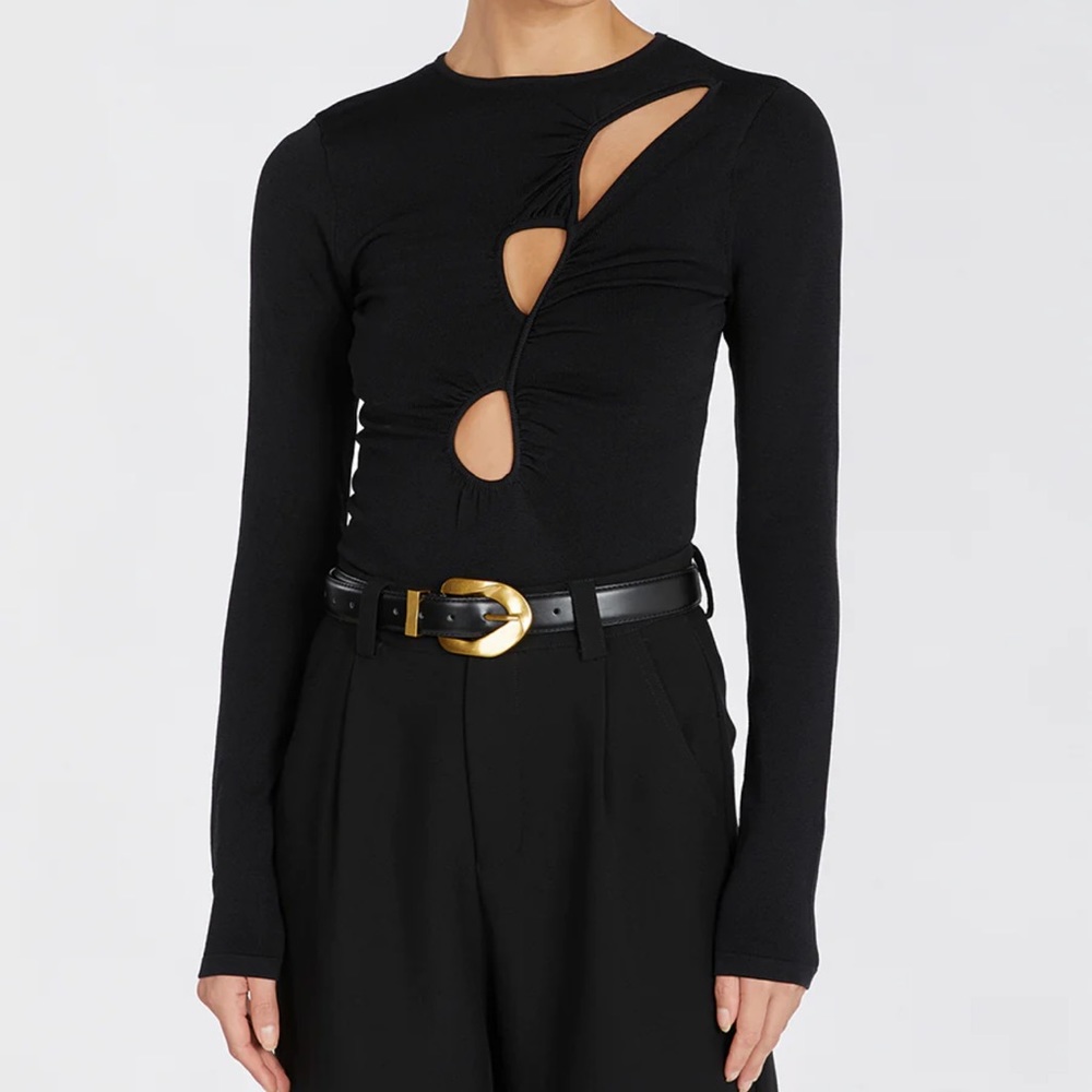 MONIQUE BLACK LONG SLEEVE KNIT TOP - DISSH